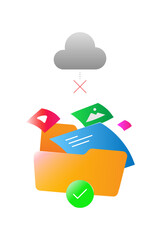 Modern vector illustration of folder with multiple media files. offline access, downloaded content, no internet connection. for apps, cloud storage ui, file management systems, media libraries