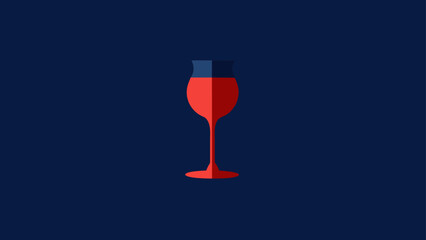 A modern and sophisticated minimalist illustration showcasing a single red wine glass or champagne flute isolated on a deep blue background a simple vector graphic.