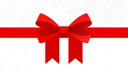 A happy minimalist graphic design illustration of a vibrant red bow and ribbon against a simple white background for festive celebrations and gifts