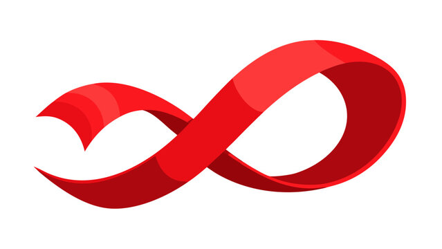 An energetic minimalist digital illustration of a flowing red ribbon forming an infinity symbol against a white background. The abstract design represents endless possibilities and passion.