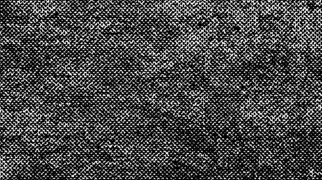 Distressed black and white halftone newsprint texture background with vintage grainy motion and analog film noise effect.