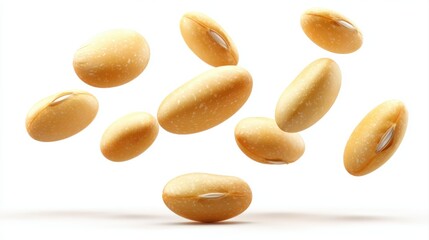 Fototapeta premium Soybeans levitate isolated on a white background.