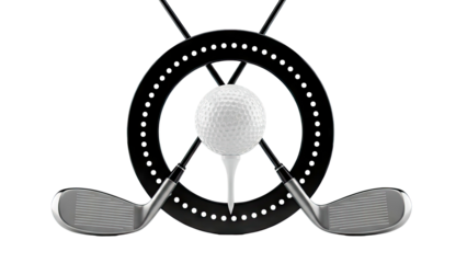 Golf Emblem: Ball, Tees, and Clubs