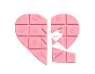pieces of handmade heart shaped pink chocolate bar isolated on transparent png