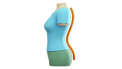 3D model of a torso with scoliosis curve