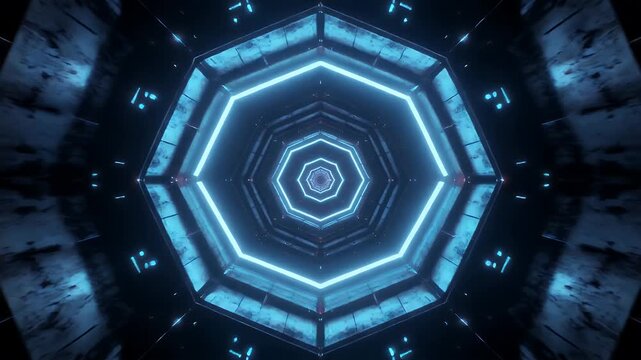 Neon Octagon Tunnel - A Futuristic Journey Through Light and Space.