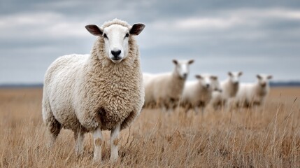 Obraz premium Sheep Standing in a Field with Other Sheep in the Background