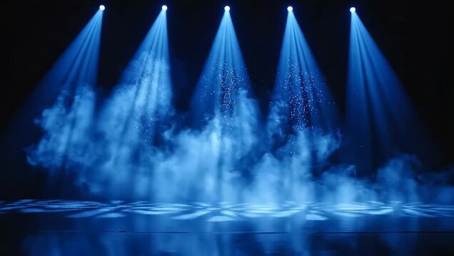 Stage Lights Shining Through Foggy Atmosphere.