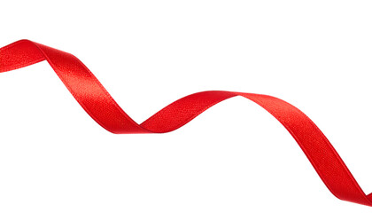 Long wavy red satin ribbon isolated on transparent png