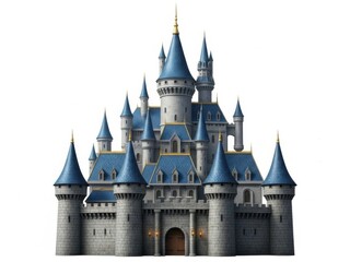 Obraz premium A large blue and gray castle with many towers isolated on white background