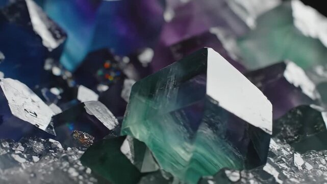 Close-up image of a vibrant fluorite crystal cluster
