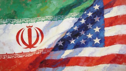 Artistic Blended Flag of Iran and the United States