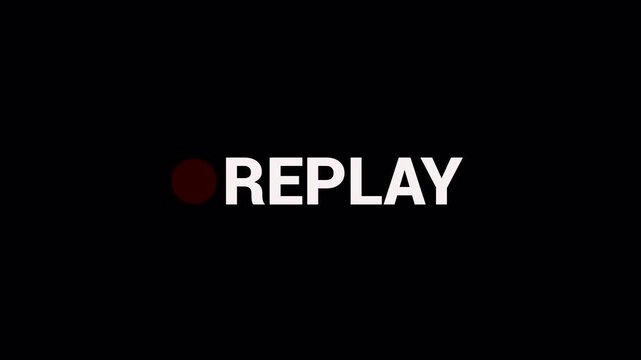 Video camera replay screen animation overlay on a transparent background, Simple replay sign animation. Alpha channel 4K video.

