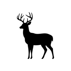 Obraz premium Deer silhouette vector isolated on white background. Stag with antlers profile icon for hunting club, wildlife conservation, forest nature and outdoor adventure logo.