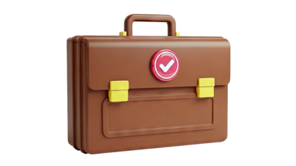 Brown Briefcase with Checkmark Emblem