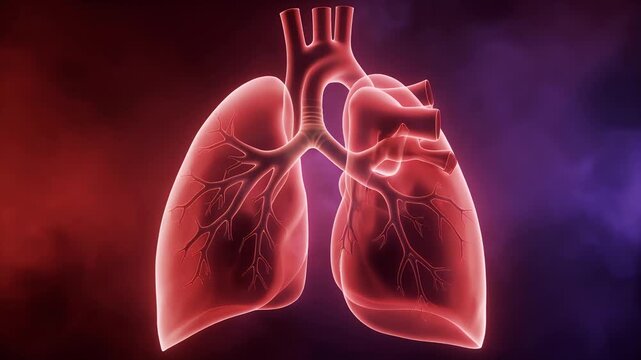 Human Lungs and Heart Anatomy Illustration for Medical Education.