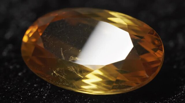 Close-up of a Yellow Chrysoberyl Gemstone With Cat's Eye Effect