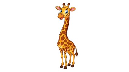 Obraz premium A cartoon giraffe standing tall with a cheerful expression and vibrant orange spots, viewed from a slight angle