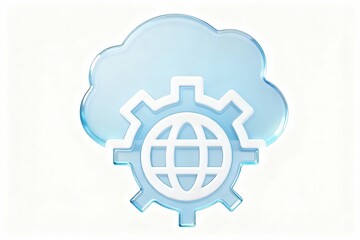 Cloud computing icon with gear and globe
