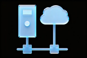 Blue glowing cloud and server icons