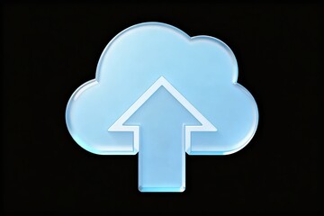Blue cloud upload icon on black
