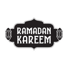 Ramadan Kareem Black Silhouette Typography With Crescent Moon And Lanterns Vector Illustration.