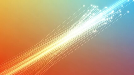 Abstract illustration of data flow with bright glowing lines against a gradient background representing digital connectivity and network technology