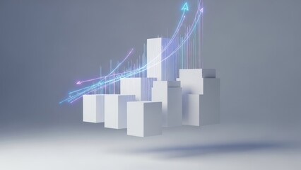 Abstract illustration of rising financial data with upward arrows and block structures