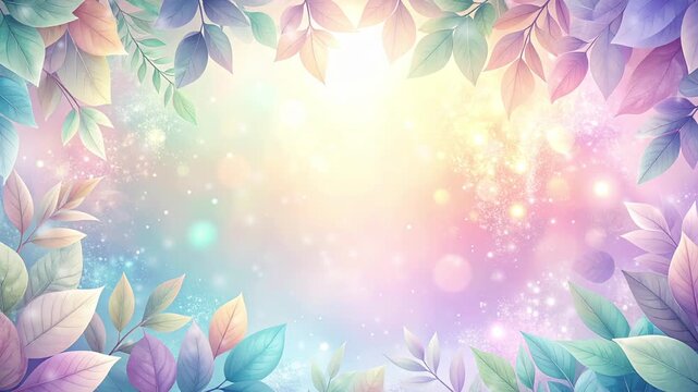 パステルカラーの葉のフレーム　光が流れる5秒ループアニメーション　AI生成素材