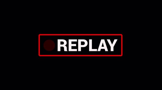Video camera replay screen animation overlay on a transparent background, Simple replay sign animation. Alpha channel 4K video.
