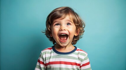 Joyful Young Child With Open Mouth Looking Up