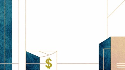 Minimalist illustration showing public budget control and fiscal oversight with dark ivory and gold lines on white background. 