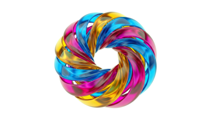 Abstract Swirling Ring with Blue, Pink, and Gold Colors