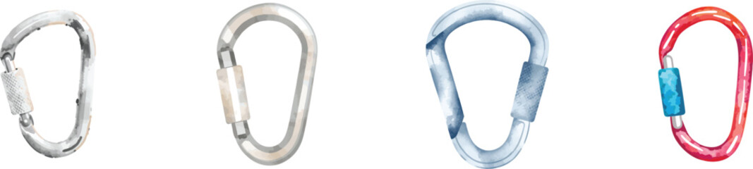 Watercolor Carabiner White Icon Vector Set. Isolated on white background