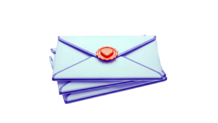 Stack of Purple Envelopes with Heart-Shaped Wax Seal