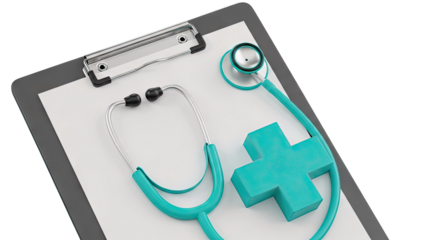 Stethoscope and Medical Cross on Clipboard