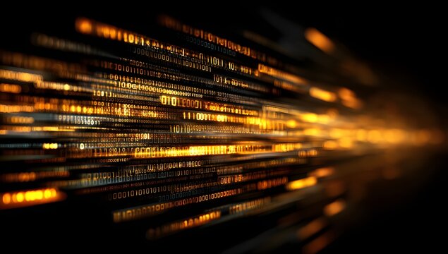 Abstract visualization of glowing digital data streams and information flow with a sense of speed and technological advancement in a dark environment - Powered by Adobe