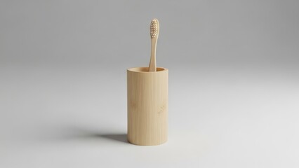 Toothbrush in holder against a neutral backdrop