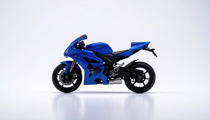 Fototapeta premium Sleek Blue Motorcycle on White Background - A Study in Design.