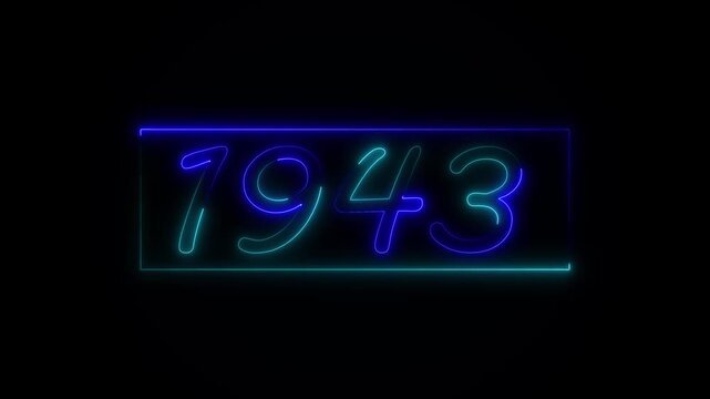 Neon text calendar 1943 Sal animation, glowing neon icon animation .Seamless looping video.