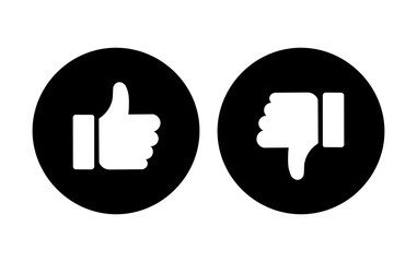 Thumbs up and thumbs down icons, like and dislike symbols. Vector illustration.