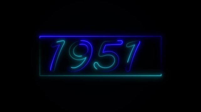 Neon text calendar 1951 Sal animation, glowing neon icon animation .Seamless looping video.
