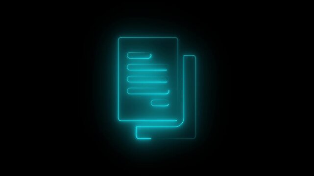 Cyan  Glowing neon File with an outward  animation. File Export glyph icon. Document Copy glyph icon. Symbol, logo illustration.