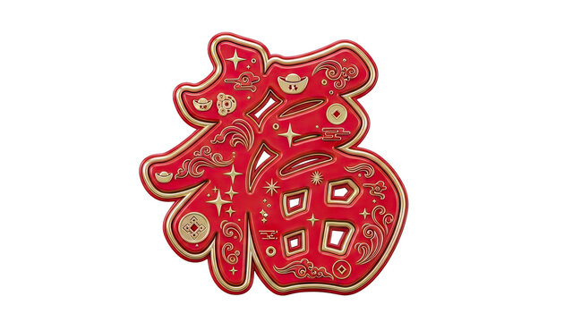 Chinese character "Fu" (fortune) with auspicious symbols