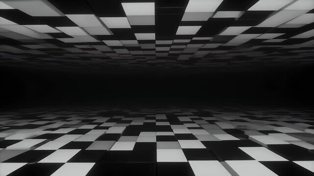 Abstract Black and White Checkerboard Pattern Animation Loop.