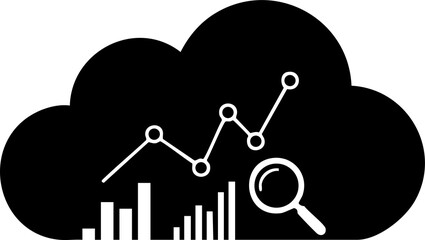 Cloud computing concept with graph and magnifying glass on white background
