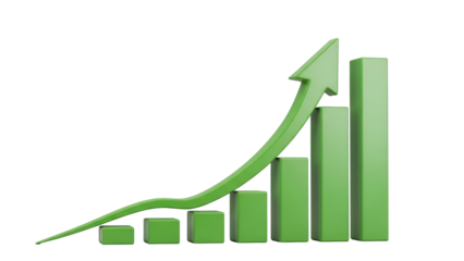 Green 3 D bar chart with upward arrow on black background