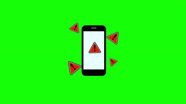 Smartphone Security Warning Animation with Red Exclamation Marks and Error Signs