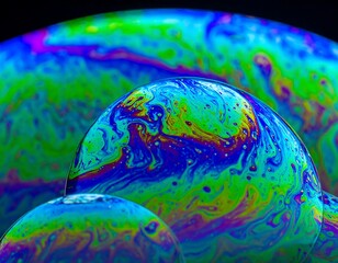 Iridescent orbs glow with mesmerizing swirls of vibrant blues, greens, and purples against a dark backdrop