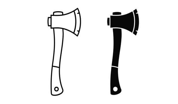 Two black and white line art illustrations of axes with handles